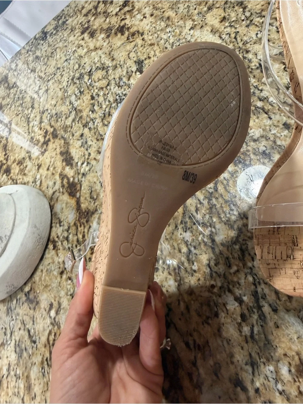 Jessica Simpson Clear Strap Cork Wedge Sandals - Nude/Cork